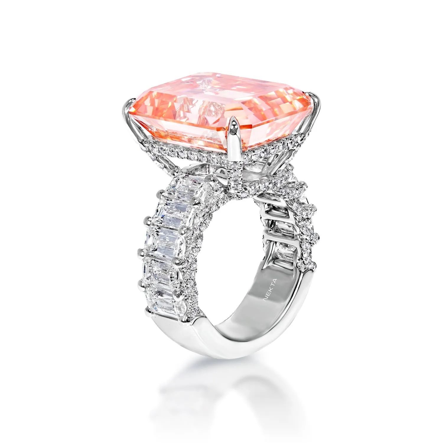 Emery 28 Carat Fancy Vivid Pink VVS2 Emerald Cut Diamond Engagement Ring in 18k White Gold