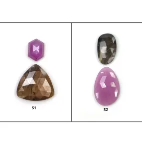 Golden Brown CHOCOLATE And PINK SAPPHIRE Gemstone Rose & Step Cut : Natural Untreated Hexagon Triangle Uneven Shape 2pcs