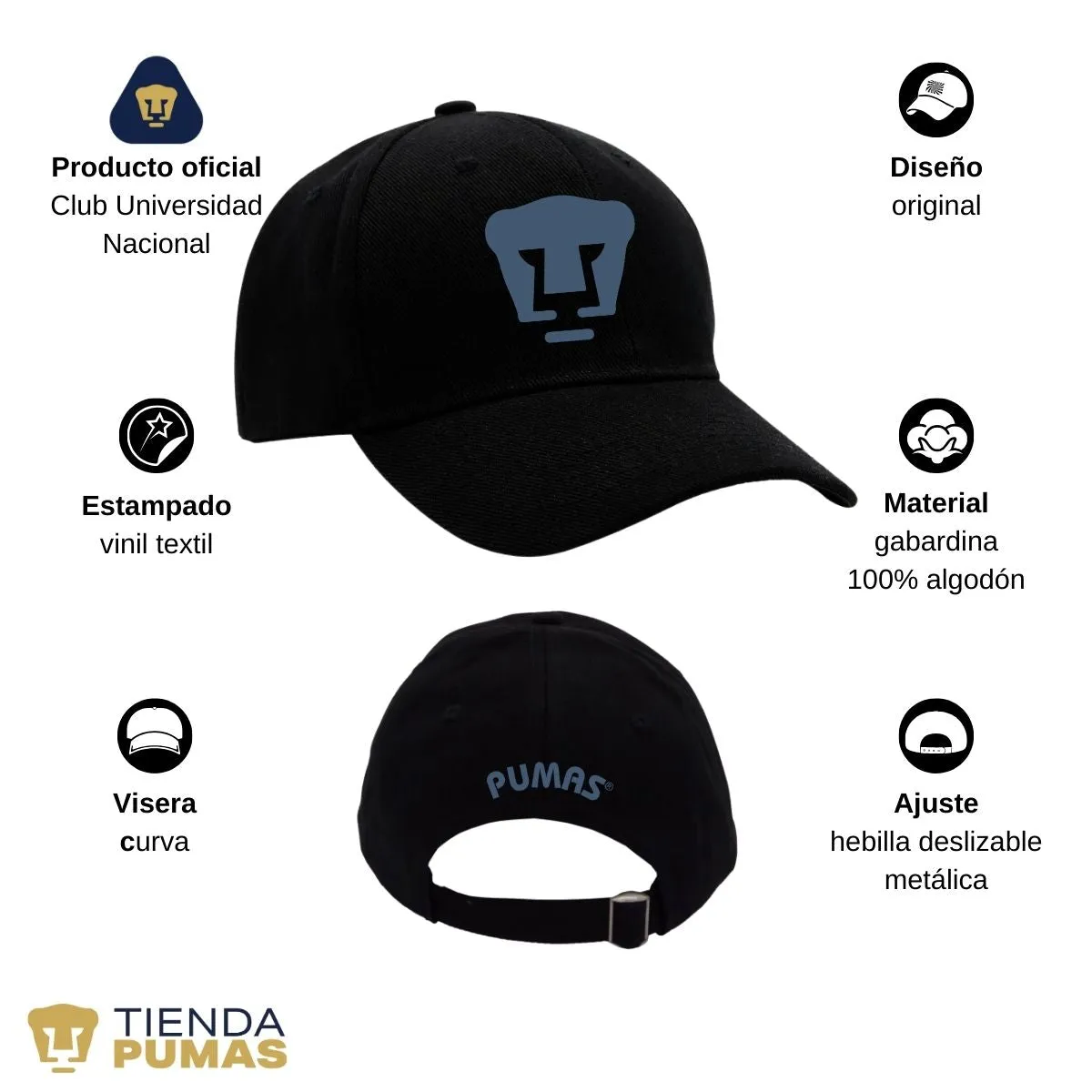 Gorra Pumas UNAM Hombre Mujer Ajustable Logo Azul 1 Vinil