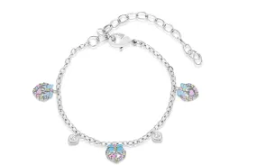 Heart Pink Ribbon Blue Multi-colored Crystal Palladium Plating Girls Charmed Bracelet