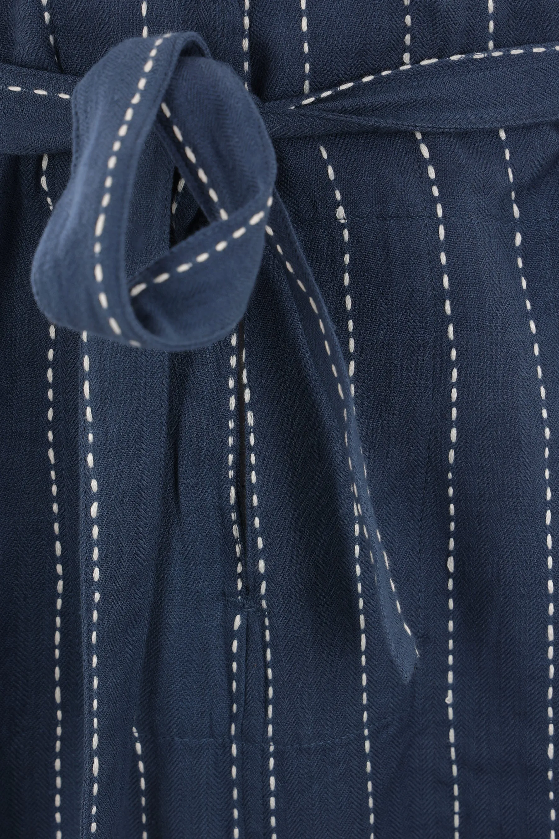 Judo wide-leg pants in herringbone cotton with Kantha embroideries