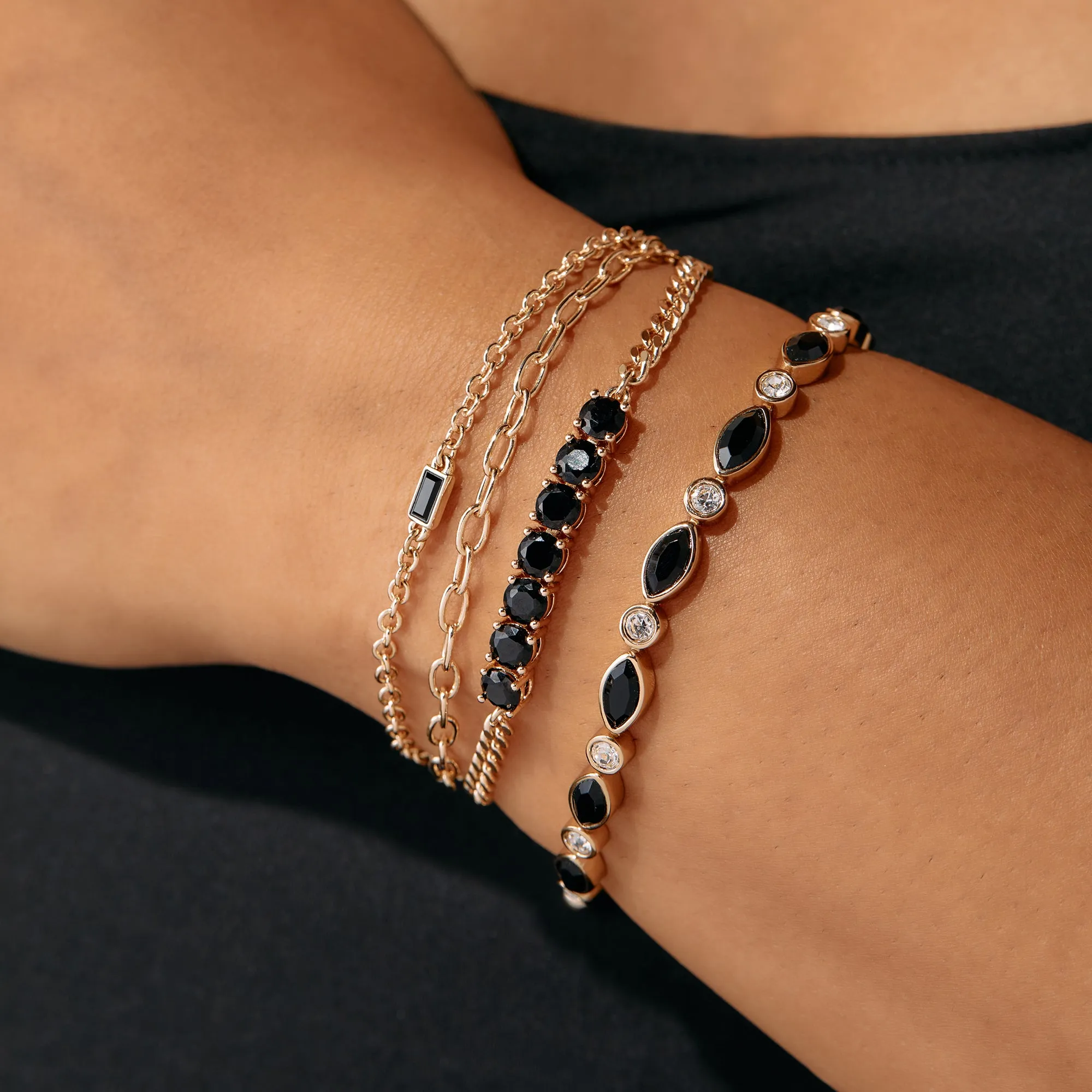 Layered Bolo Stack Bracelet, Jet Crystal