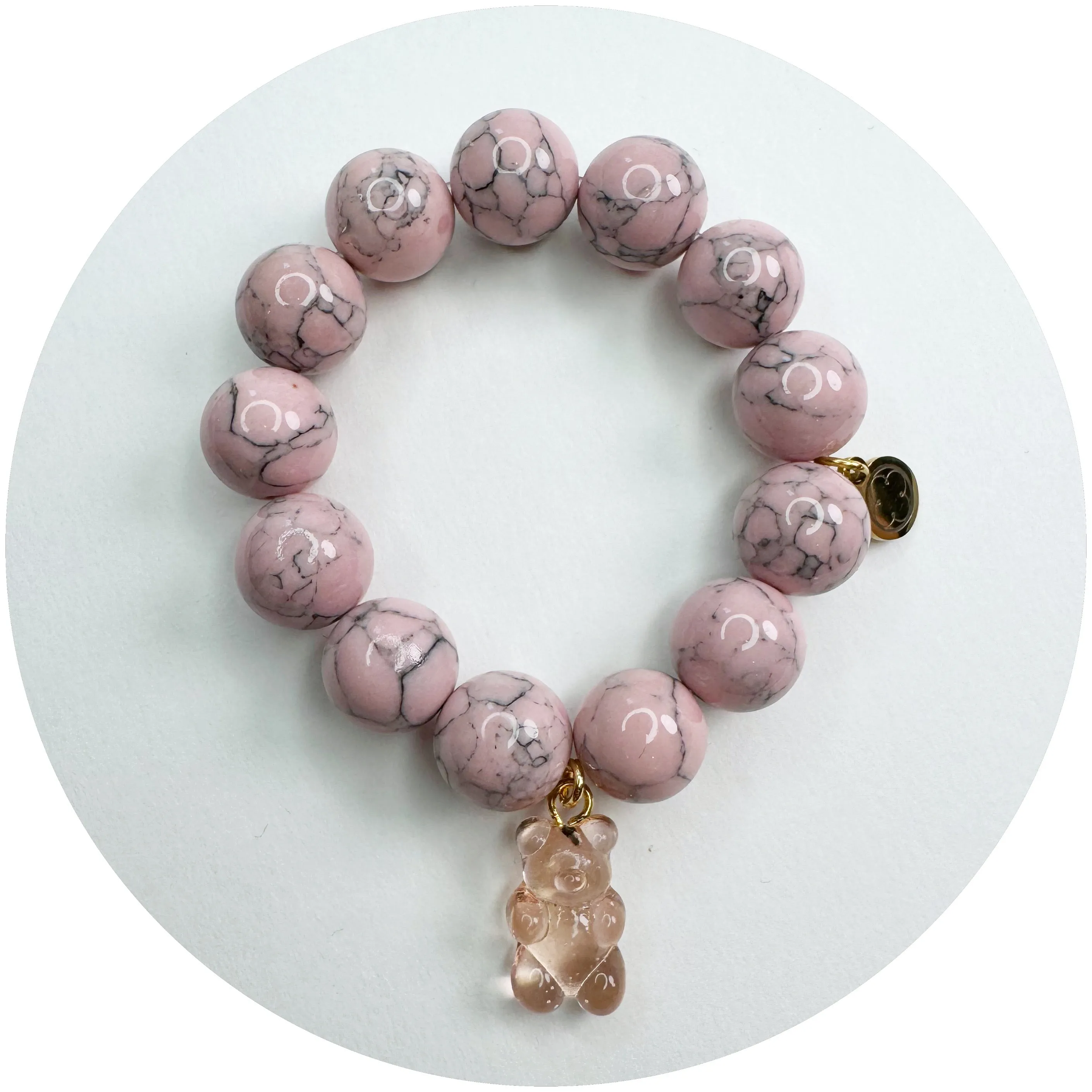 Light Pink Howlite with Pink Murano Glass Gummy Bear