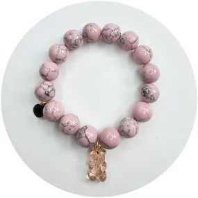 Light Pink Howlite with Pink Murano Glass Gummy Bear