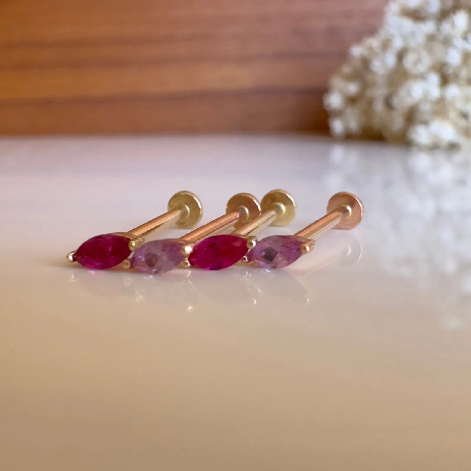 Marquise Pink Ruby Flat Back Earring