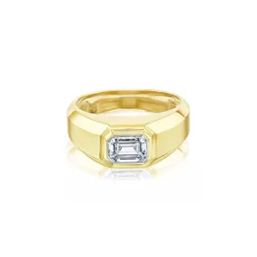 MEN'S EMERALD CUT DIAMOND BEZEL SET RING