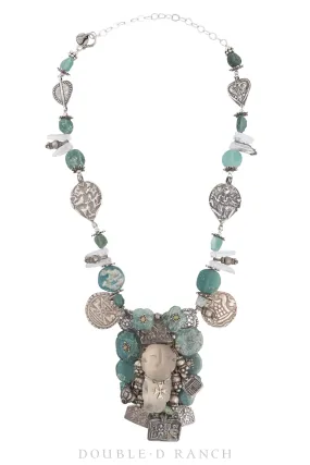 Necklace, Mummy's Bundle, Novelty, Turquoise, Frosted Crystal Icon, Vintage, 3117