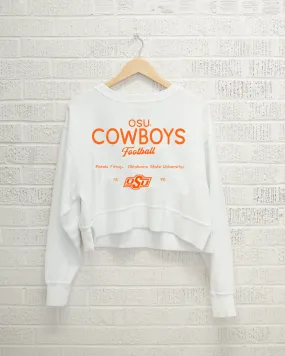 OSU Cowboys Shot White Cropped Corded Crew Sweatshirt