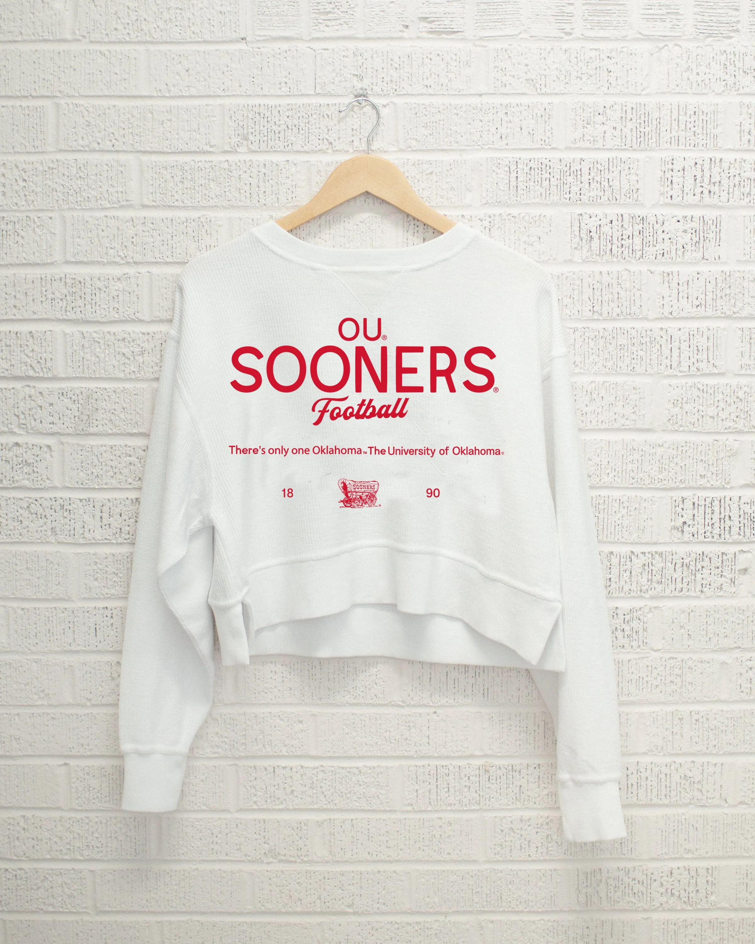 OU Sooners Shot White Cropped Corded Crew Sweatshirt