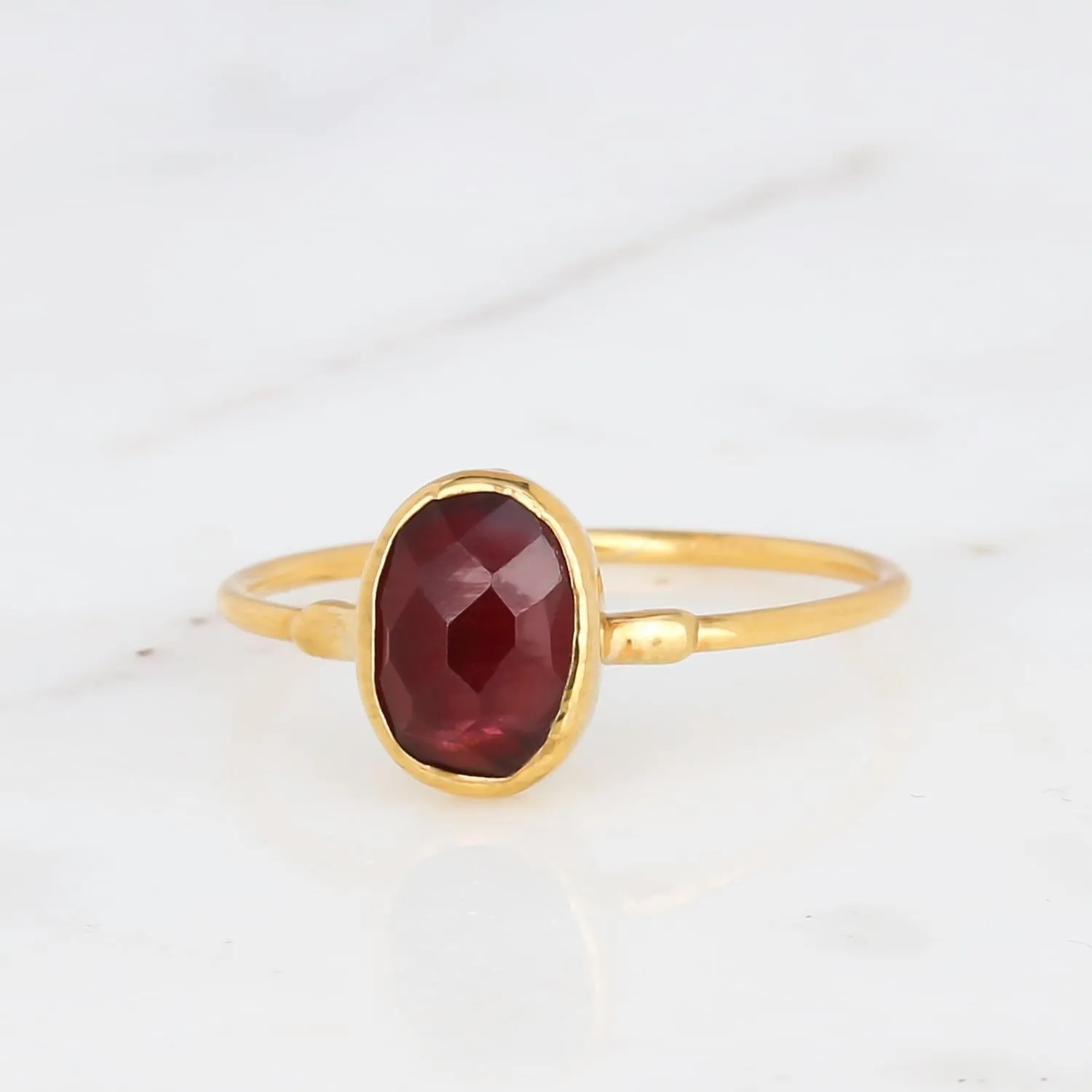 Oval Rosecut Raw Garnet Ring, Raw Garnet Jewelry, Minimalist Dainty