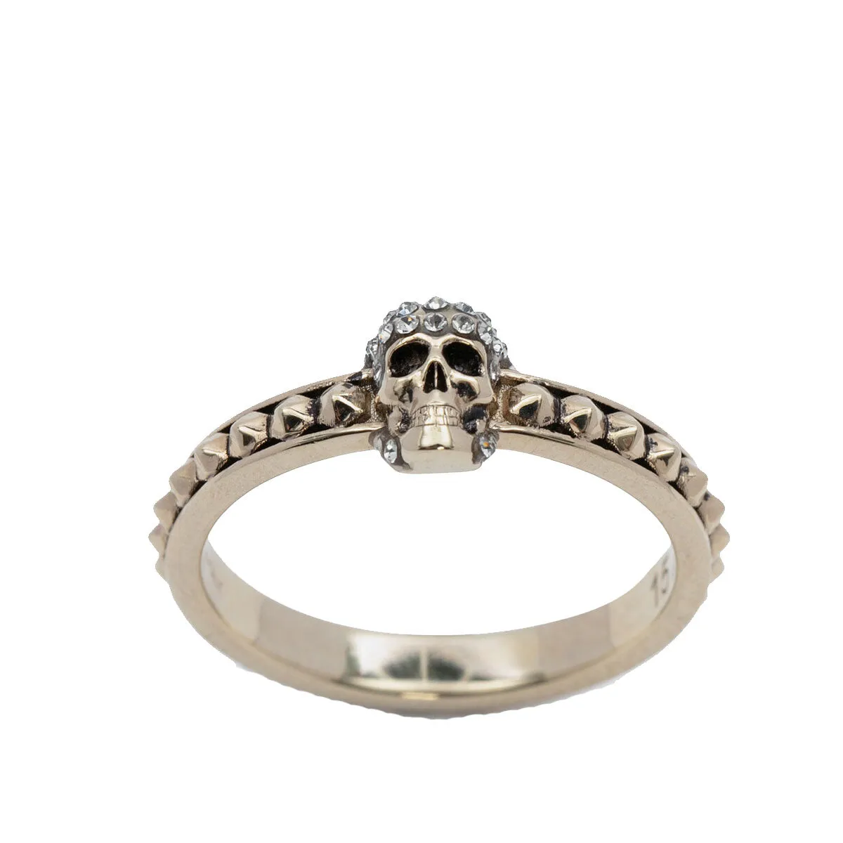 Pave Skull Thin Ring, Pale Gold