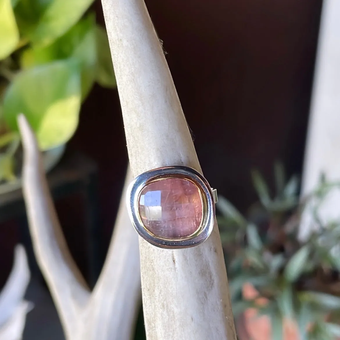 Peachy pink tourmaline ring