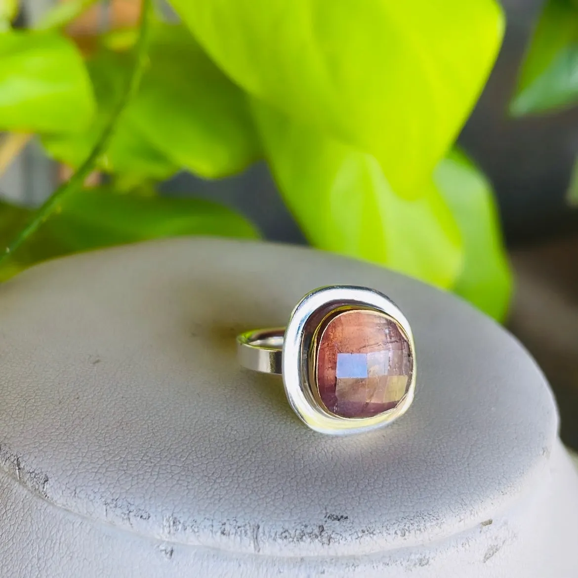 Peachy pink tourmaline ring