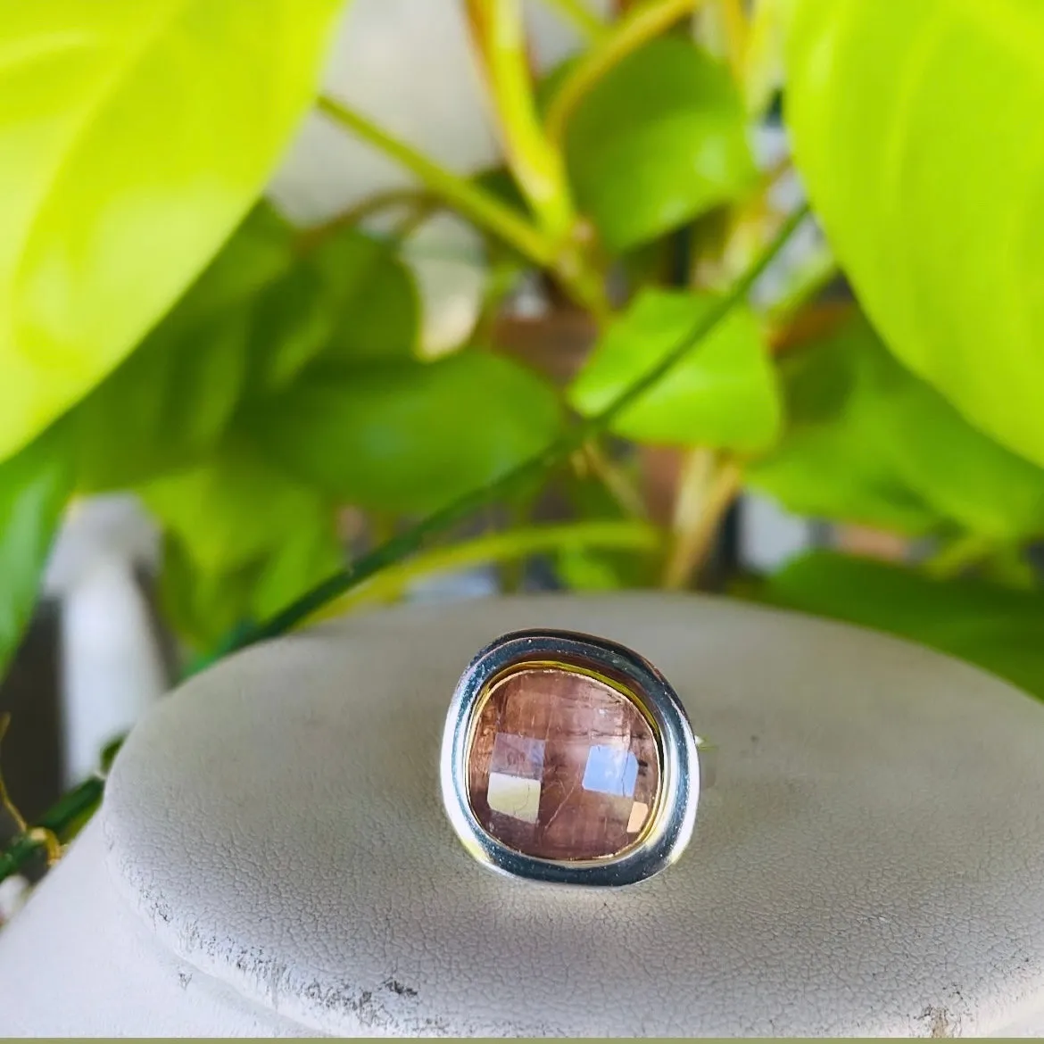 Peachy pink tourmaline ring