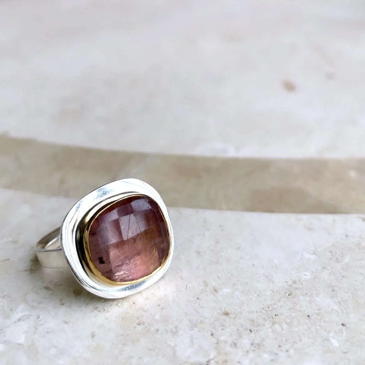 Peachy pink tourmaline ring