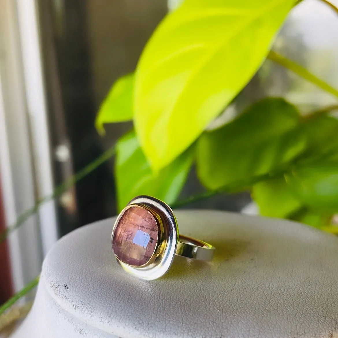 Peachy pink tourmaline ring