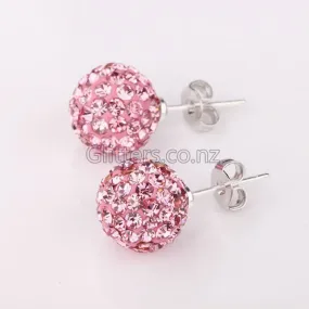 Pink Colour Crystal Ferido Disco Ball Stud Earrings