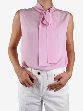 Pink silk sleeveless tie front top - size IT 46