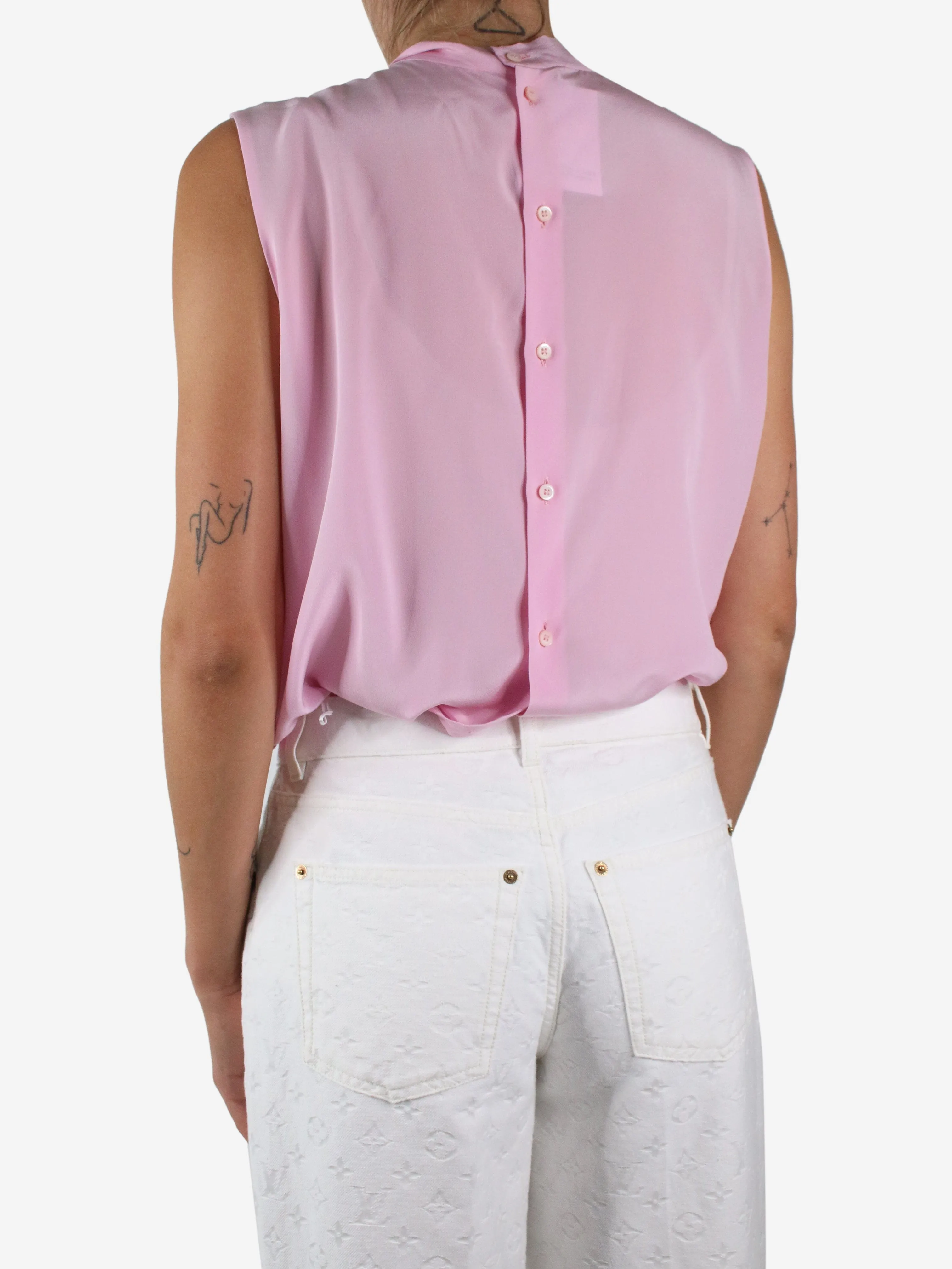 Pink silk sleeveless tie front top - size IT 46