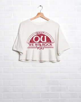 Queen OU Sooners Will Rock You White Cropped Tee