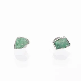 Raw Emerald Stud Earrings in Sterling Silver