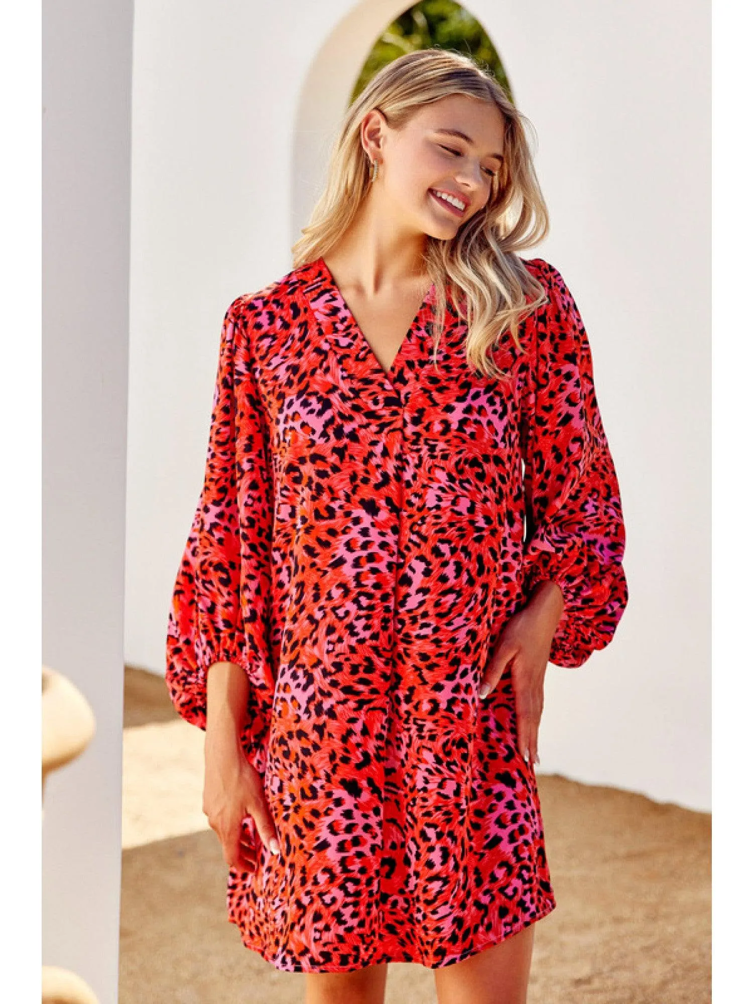 Red and Pink Leopard Dress