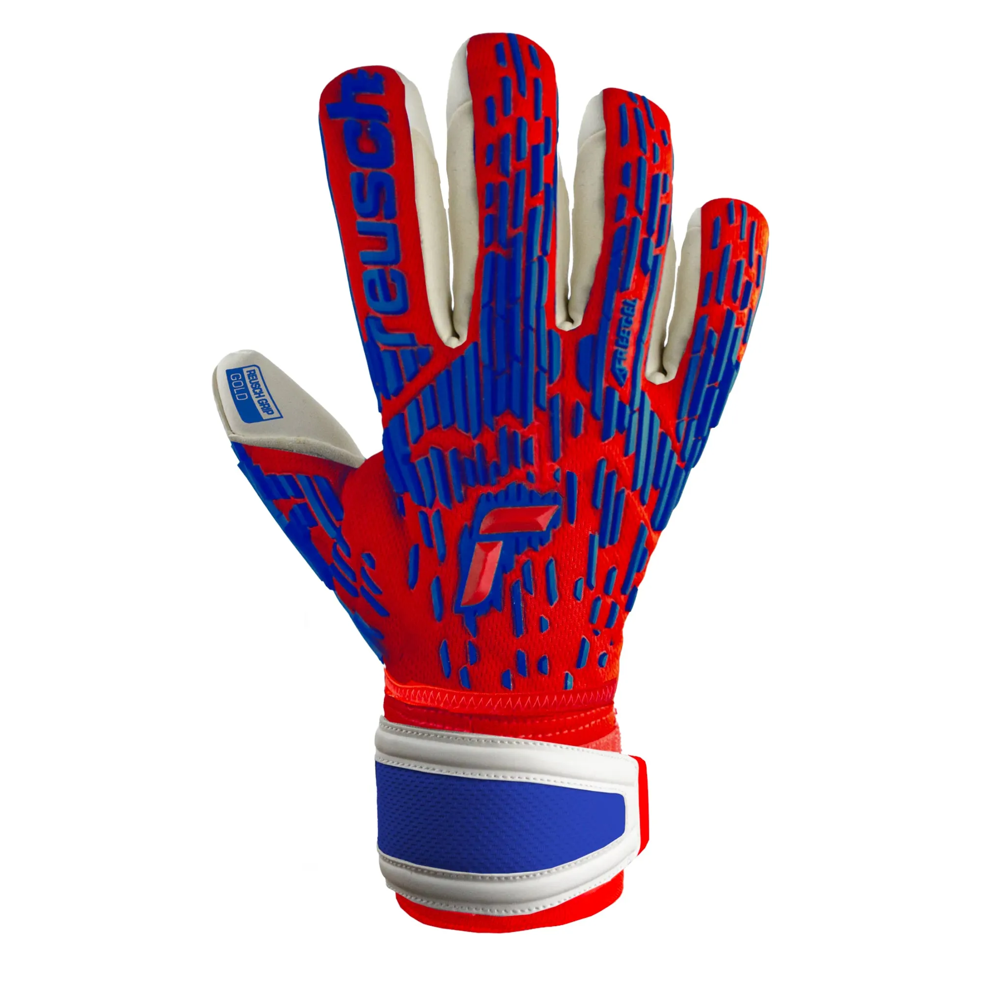 Reusch Men's Attrakt Freegel Gold Fingersave Goalkeeper Gloves Red/Blue