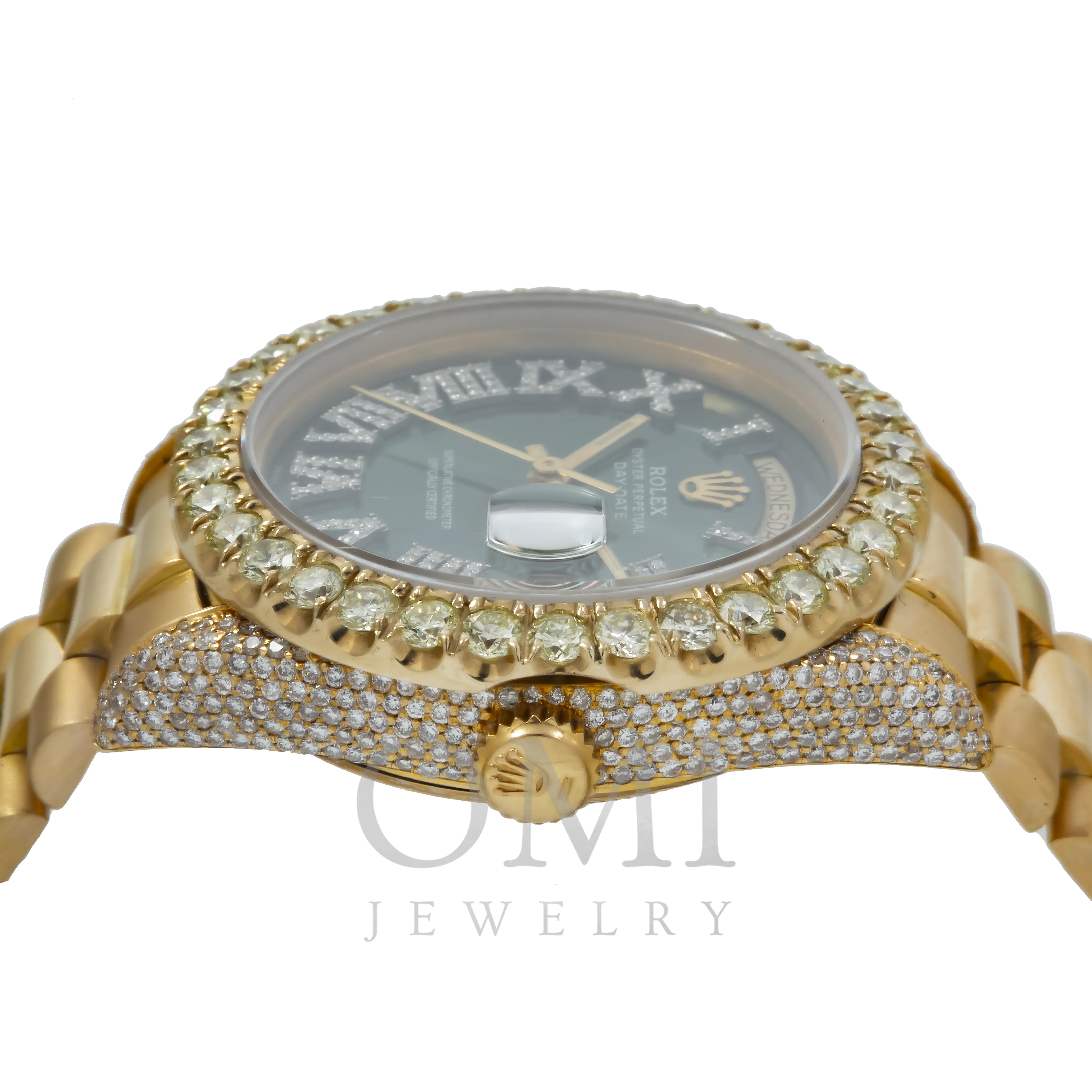 Rolex Day-Date 18038 36MM Green Diamond Dial And Bezel With Yellow Gold Presidential Bracelet 17.50 CT