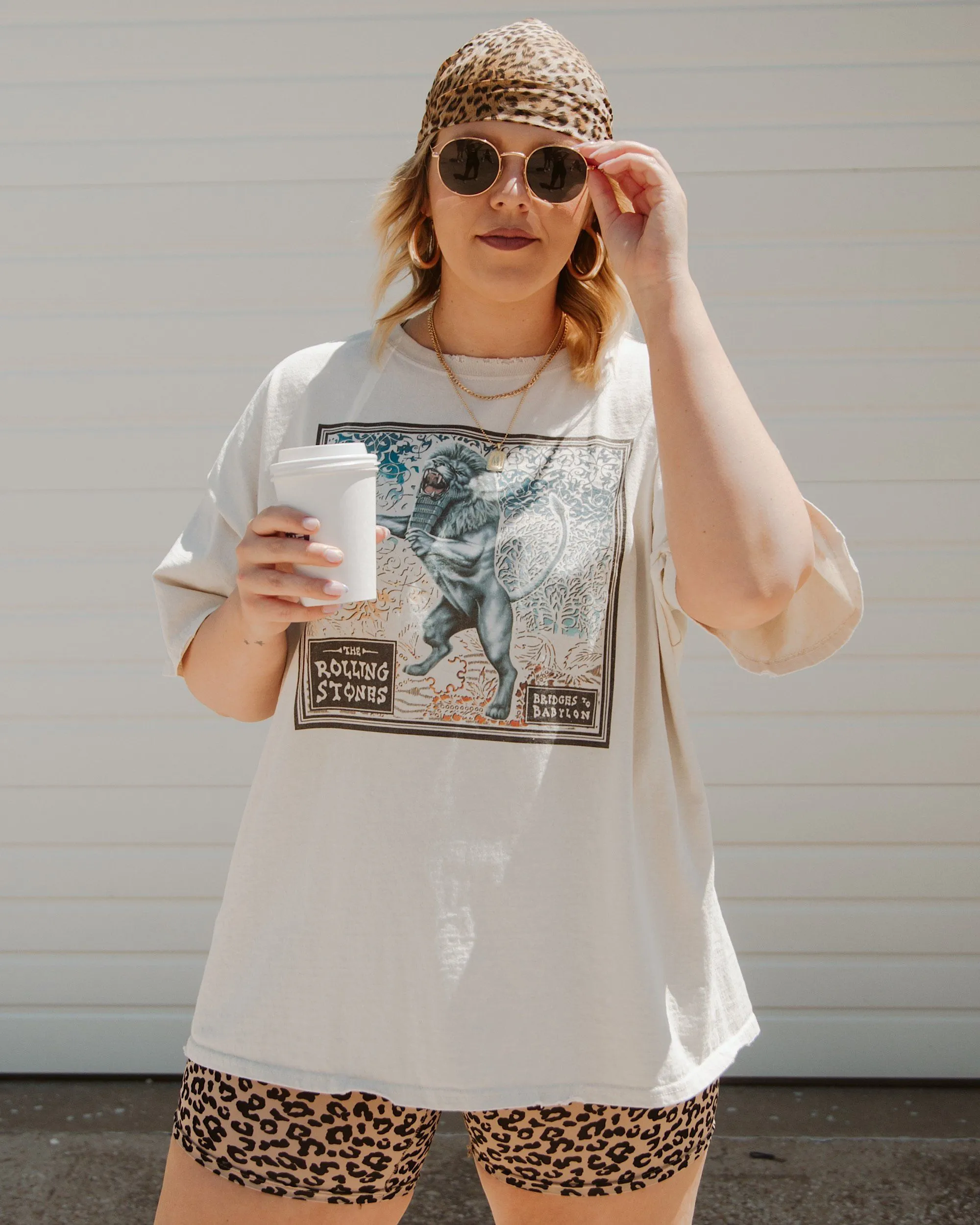 Rolling Stones Babylon Tour Lion Off White Thrifted Distressed Tee