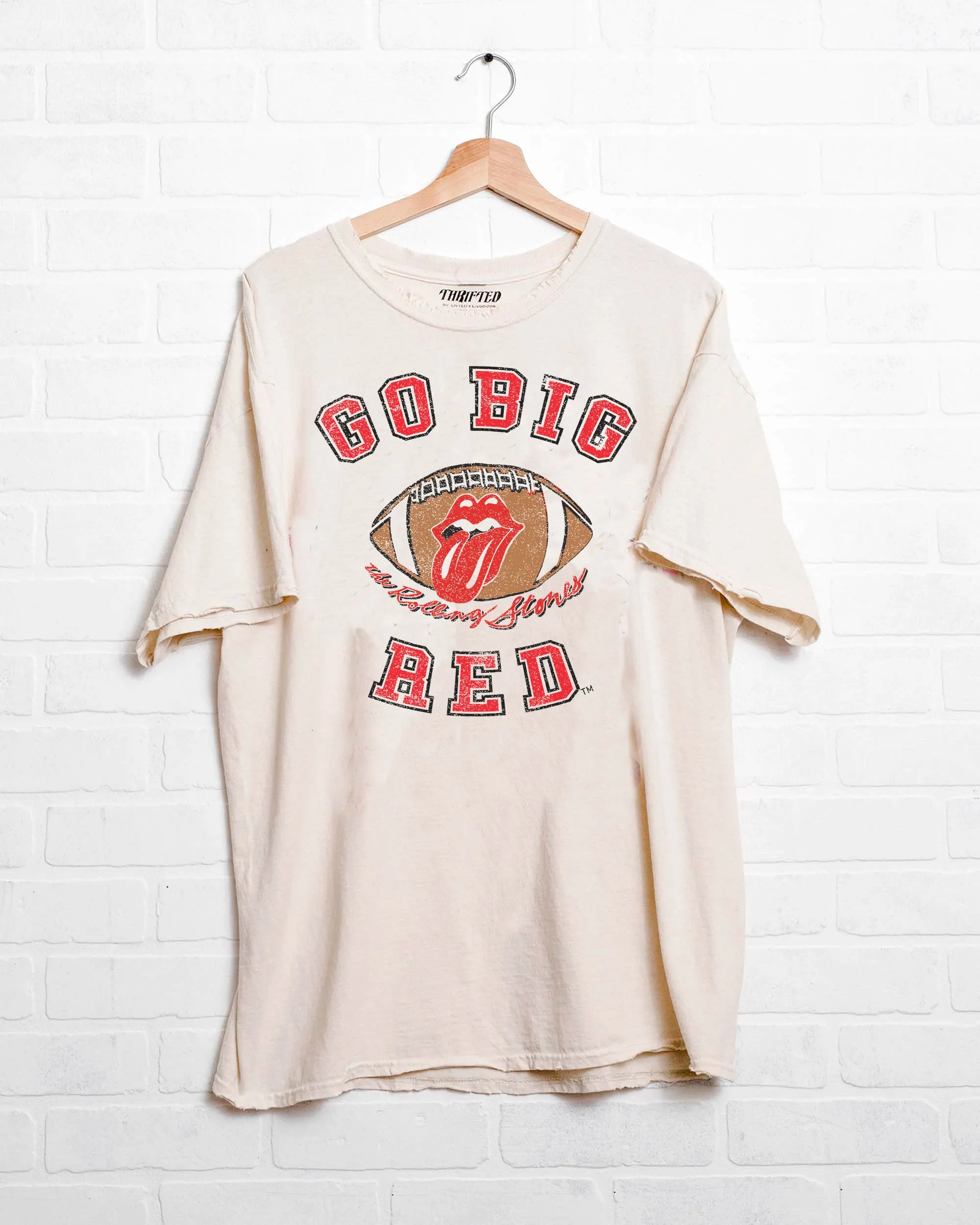 Rolling Stones Go Big Red Nebraska Football Lick Off White Thrifted Tee