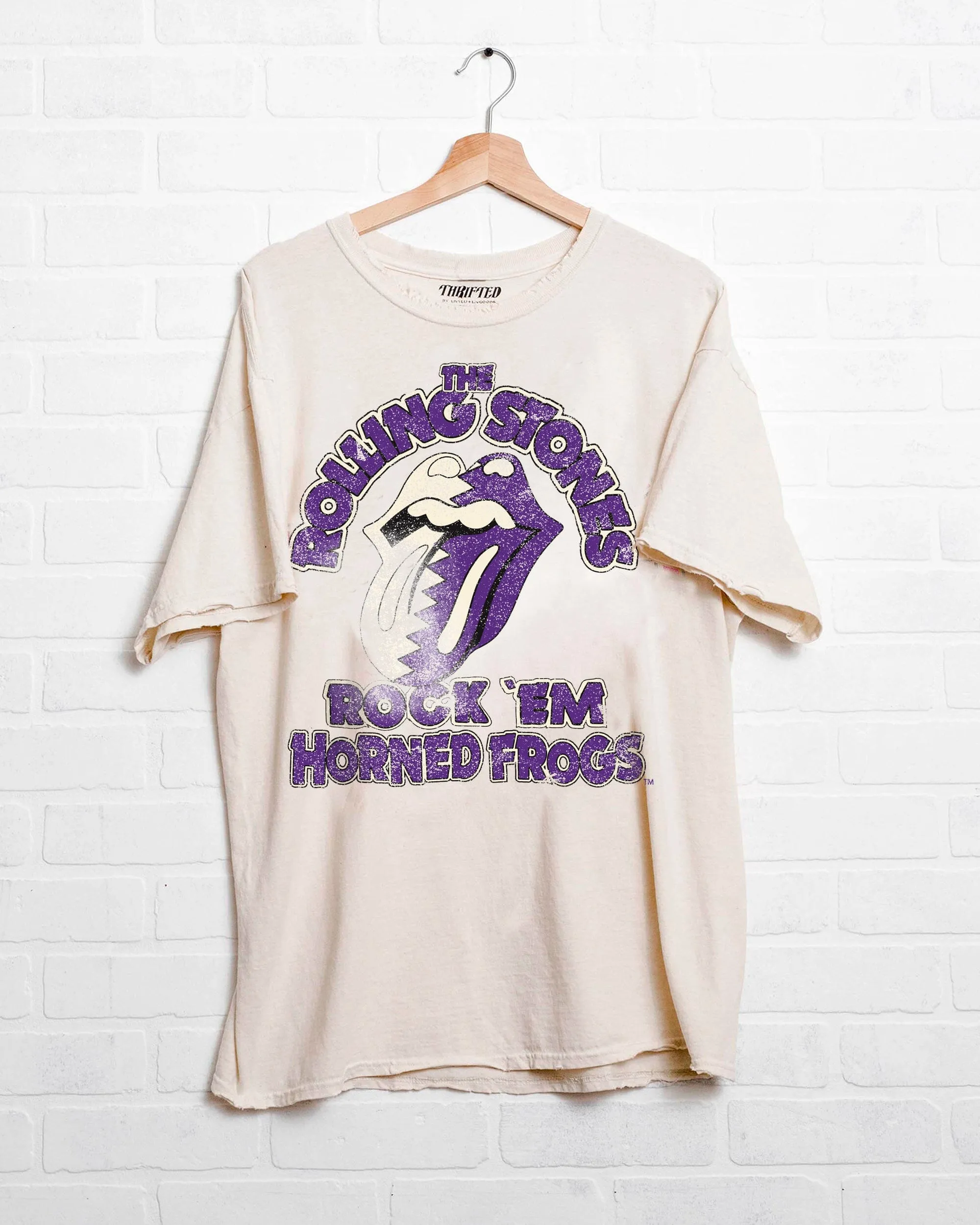 Rolling Stones Rock 'Em TCU Horned Frogs Off White Thrifted Tee