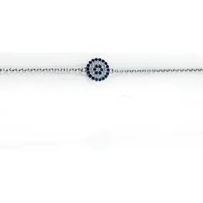 Sterling Silver Minimalist Eye of Protection Bracelet - Blue