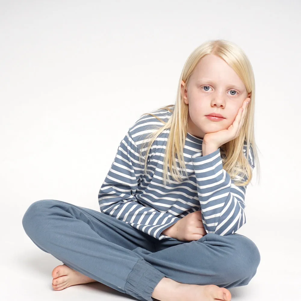 Striped Boxy Longsleeve I Pigeon Blue