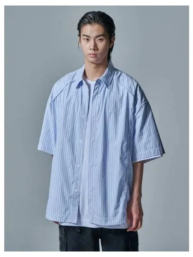 Striped overfit short sleeve shirt sky blue domestic product