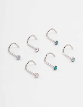 Surgical Steel Blue Mermaid Nose Piercing 6-Pack