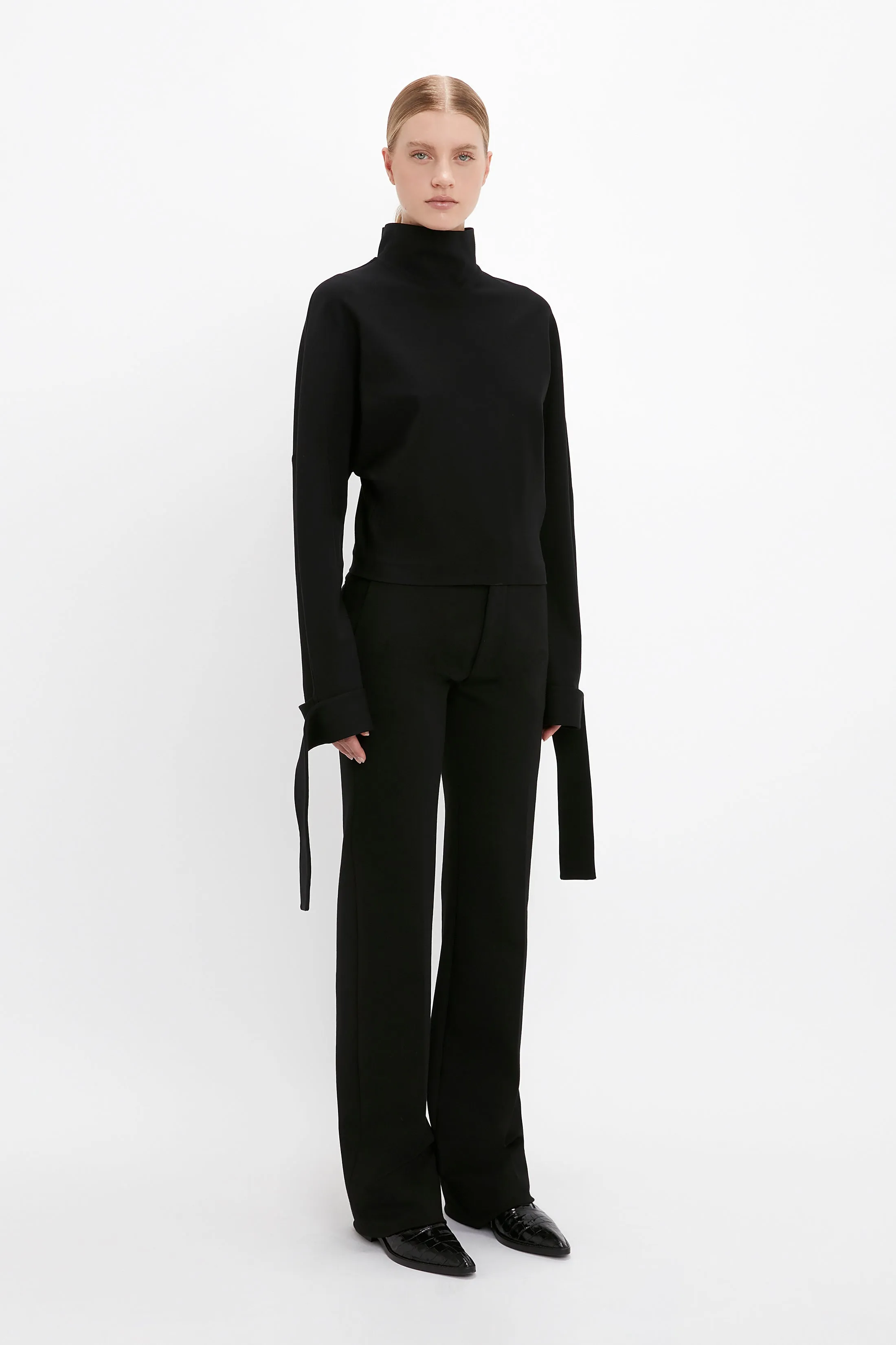 Tie Sleeve Ponti Top In Black