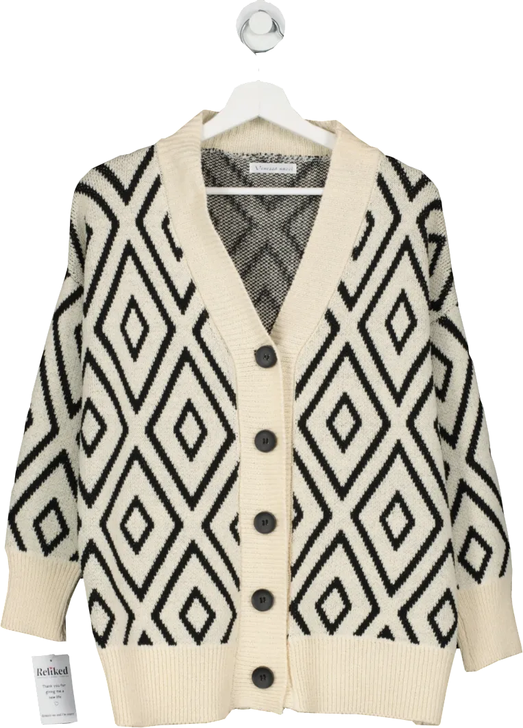 venessa nucci Cream Diamond Print Knit Cardigan One Size