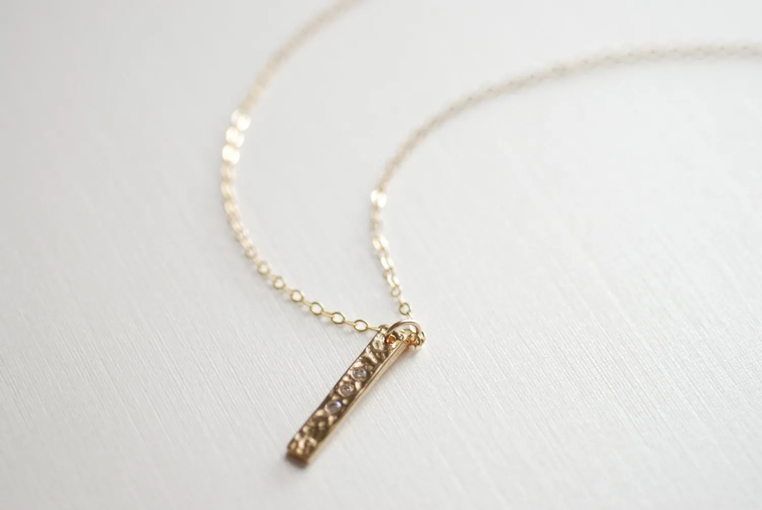 Wholesale Gold Hammered Bar Necklace, Minimalist Jewelry, Crystal Bar Necklace, Pave Bar, Hammered Bar, Dainty Jewelry by HeirloomEnvy