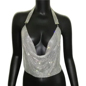 Women Rhinestone Party Crop Top