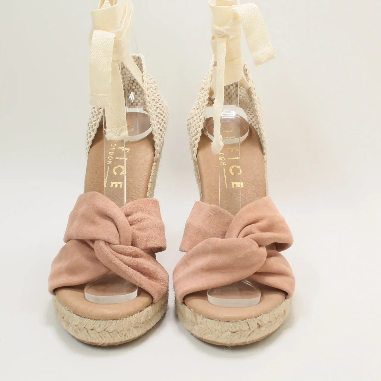 Womens Office Heather Ankle Tie Espadrilles Blush Suede Uk Size 4