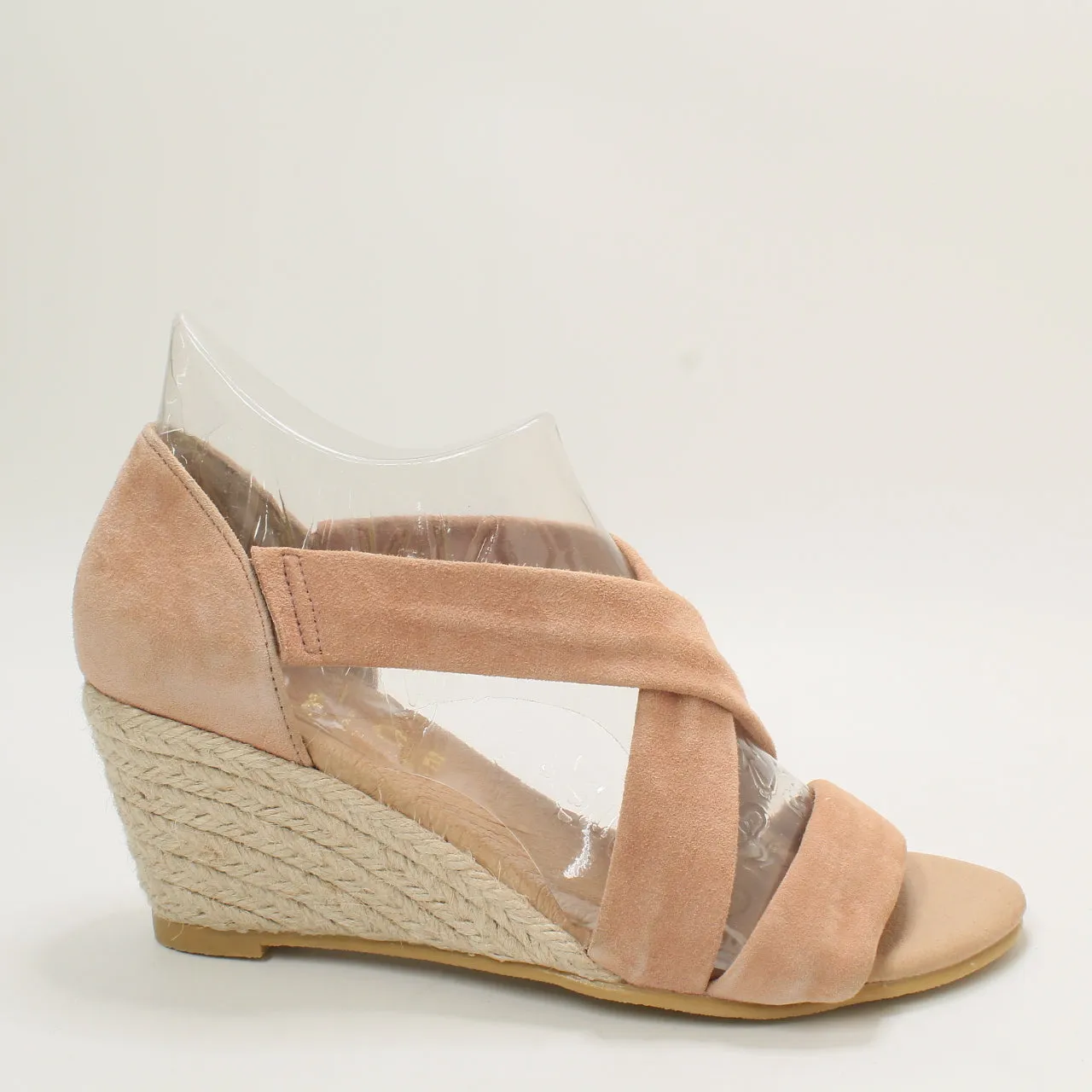 Womens Office Maiden Cross Strap Wedge Nude Suede Uk Size 6