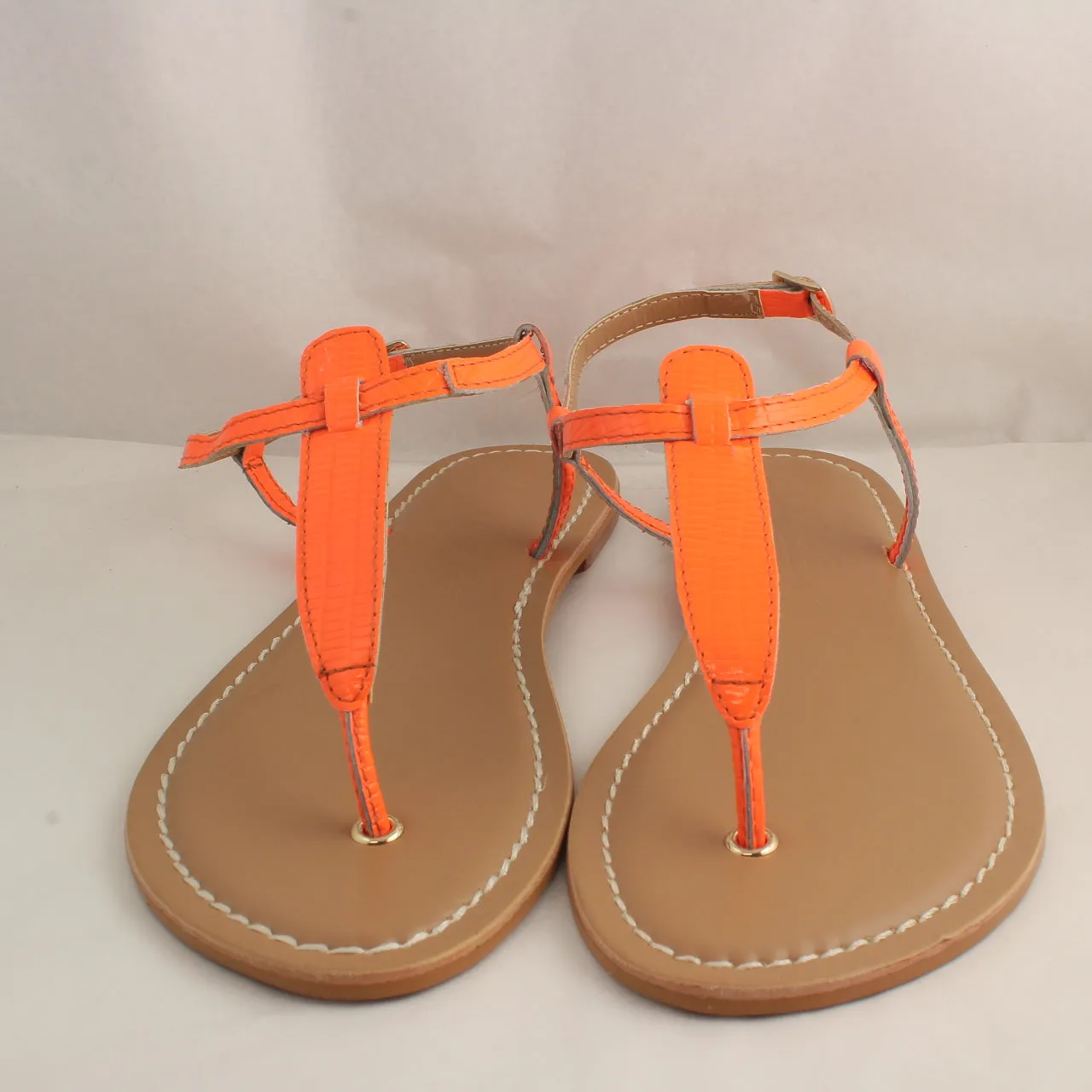 Womens Office Samba Toe Post Sandals Orange Snake Leather