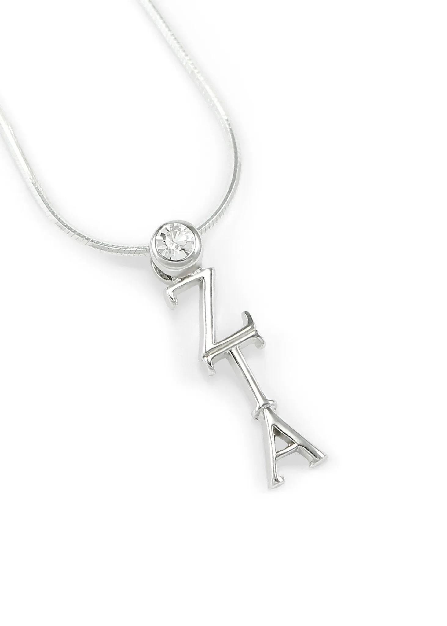 Zeta Tau Alpha Sterling Silver Lavaliere Pendant with Clear Crystal